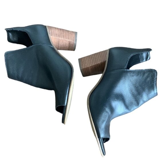 Steve Madden Nello Leather Open Toe Bootie Stack Heel 6.5M Black 135E - Picture 5 of 8